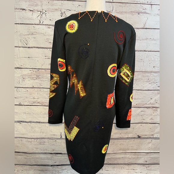 LIZ CLAIBORNE Vintage Long Sleeve Beaded Bodycon Dress-Medium - Picture 13 of 14